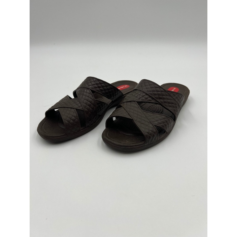 Okabashi Womens Brown Quilted Cross Strap Slide Sandals Size Small Made in USA